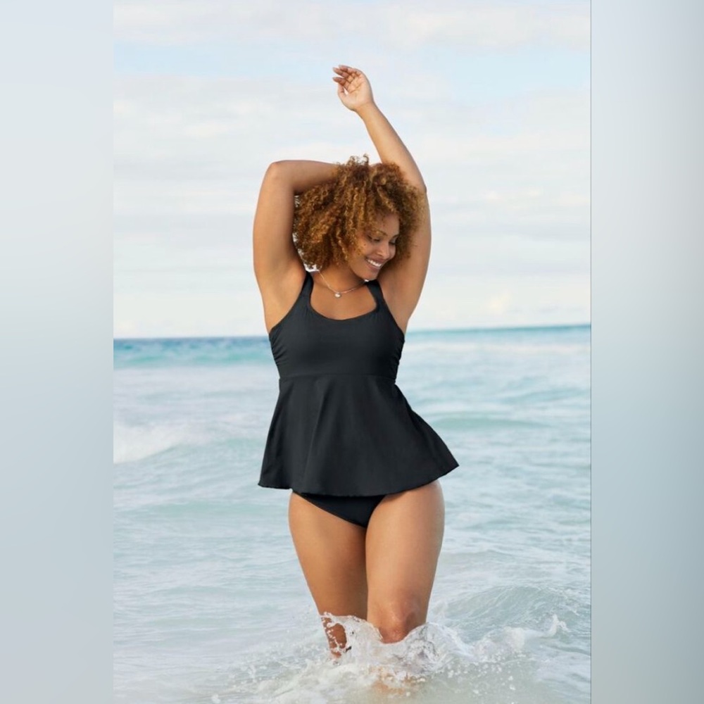 Lands end flutter scoop neck tankini top comfort adjustable straps L 14-16 DDD